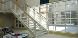 Two boys' units flank a small outdoor recreation yard (6). This arrangement brings sunlight into the dayrooms and also allows for casual surveillance between them.