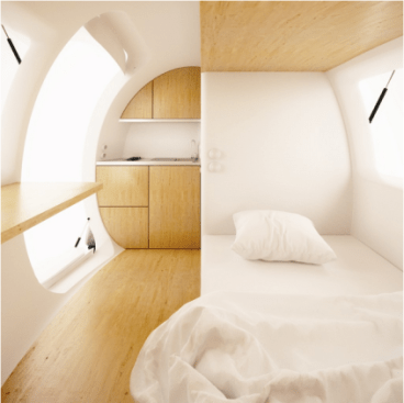 Interior view of the Ecocapsule, which can be customized for individual preferences.