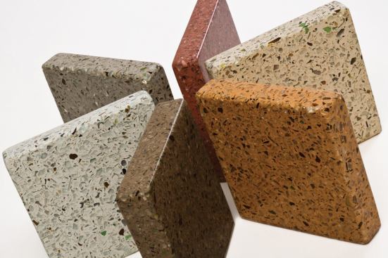 Made with nearly 70 percent post-consumer and post-industrial recycled materials, ecoX is a cement-based composite surfacing that can be used in the kitchen or bath for a variety of applications such as countertops, tiles, and tub surrounds. It can be cut, sanded, and polished like natural stone. Meld USA
. 919-790-1749. 
www.meldusa.com.