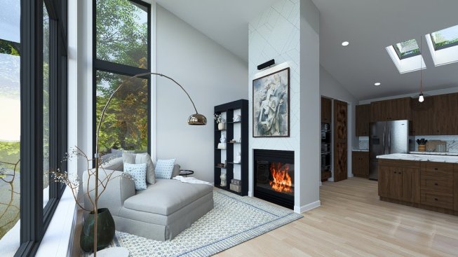 Modern house plan with an open layout, nook interior. See details at Houseplans.