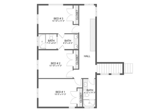 Modern house plan with an open layout, upper floor plan. See details at Houseplans.