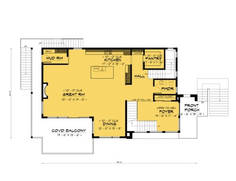 Modern house plan with open layout on the main level (design 1066-182 at Houseplans.com)