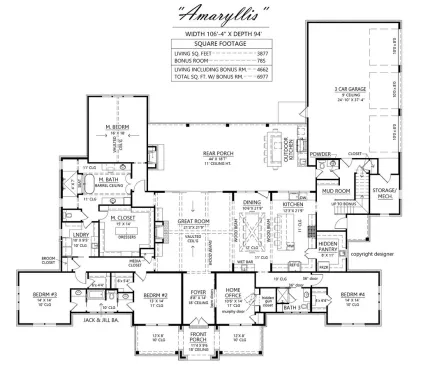 Luxury one-story farmhouse plan, floor plan. See details at Houseplans.