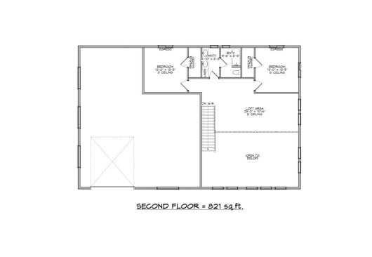 Barndominium plan with RV garage, upper level. See details at Houseplans.
