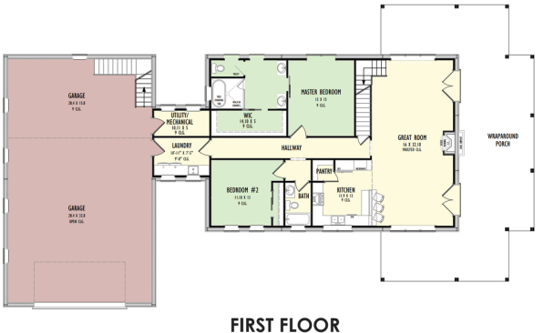 Barndominium house plan, main level. See more details at Houseplans.com.