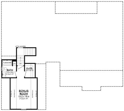 Craftsman farmhouse plan, bonus room floor plan. See details at Houseplans.