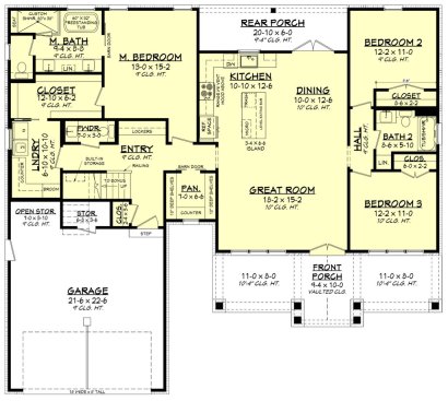Craftsman farmhouse plan, main floor plan. See details at Houseplans.