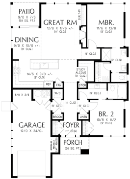 Modern starter house plan, floor plan. See details at Houseplans.