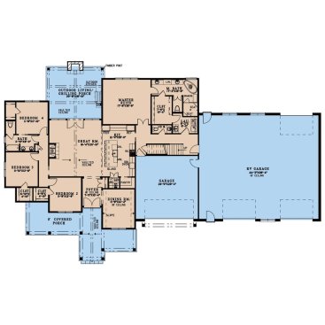 Large barndominium plan, floor plan. See details at Houseplans.