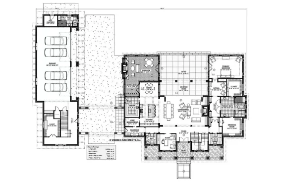 Luxury farmhouse plan from Visbeen Architects, main level. See details at Houseplans.