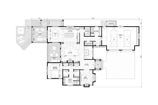 Craftsman house plan with basement, main level floor plan. See photos at Houseplans