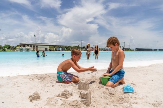 Lago Mar's sandy shoreline provides additional family-friendly entertainment.