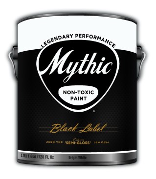 Black is a line of 100 percent acrylic paint by Mythic that is made with zero VOCs, zero carcinogens, and low odor. The self-priming product is also mildew resistant and creates a washable finish. Mythic. www.mythicpaint.com