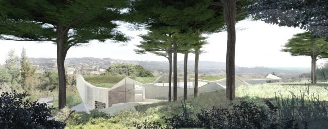 Tucked into a sloping site, the house takes in distant views of the Mediterranean.