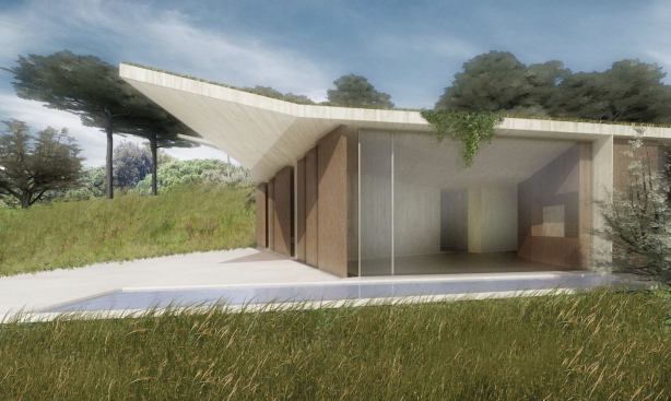  A cast concrete roof shapes both the topography above the house and the rooms within.