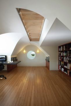 A retractable stair leads to the roof deck. 