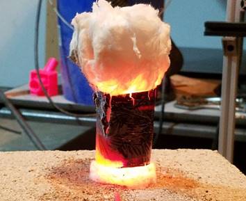 The Redworks printer heats samples to more than 1,000 degrees Fahrenheit.