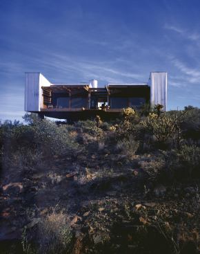 Combining utilitarian materials and subtly sophisticated geometry, Bruder’s own house in the desert outside Phoenix brought him to national attention. 