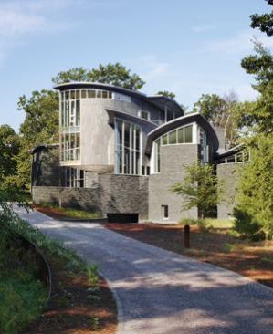 With its abstract geometry and museum-quality exterior materials, House on a Pond blurs the line between building and environmental sculpture.
