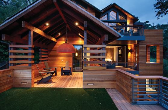 Covered outdoor spaces not only extend usable living space, but also provide optimal positioning for the roof-mounted Solar City 3.75-kW photovoltaic array.