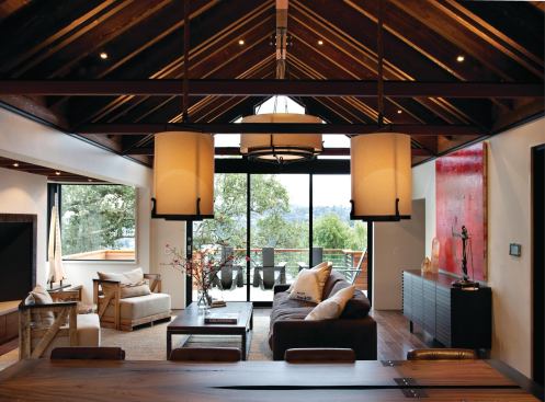 Sustainable choices were made for each design detail and product, including the flooring, countertops, and beams. Use of local craftsmanship included the steel fireplace surround made by Brian Kennedy, who also made the bedroom armoires and the entry door handle.