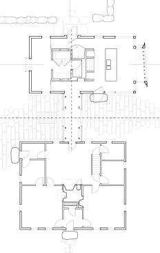 Plan showing the existing cape and its semi-detached kitchen/bath addition.

