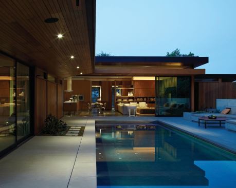 A view of the family room from the pool deck.

