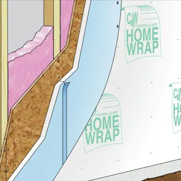 1. Fasten the Foam: Apply foam to the wood-sheathed wall using cap nails. If the foam will function as your drainage plane, tape all seams carefully (no harm done even if you plan to add housewrap).