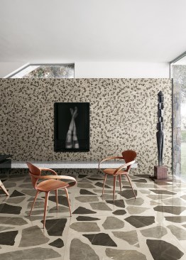 Terrazzo MaxiMini by Fioranese demonstrates terrazzo-style speckling on tile (No. 9).