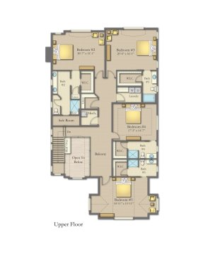 Luxury house plan for a narrow lot, upper floor. See details at Houseplans.