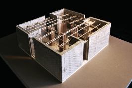 Low-Cost Maze The prototype’s interior is a series of L-shaped earthen-block walls.