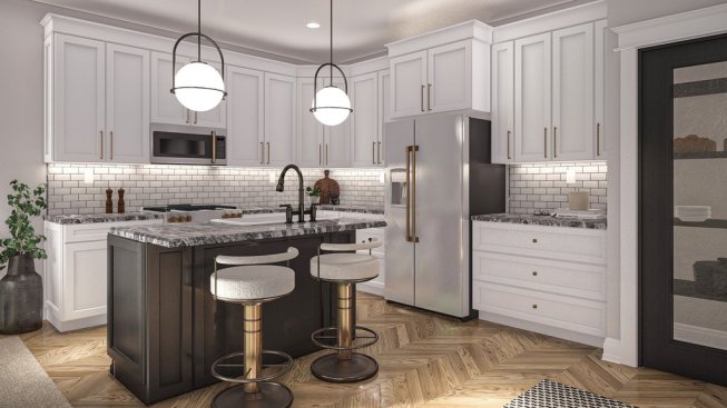 Victorian house plan for a narrow lot, kitchen. See more views at Houseplans.