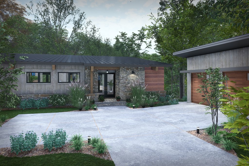 Modern house plan with a walkout basement, front exterior