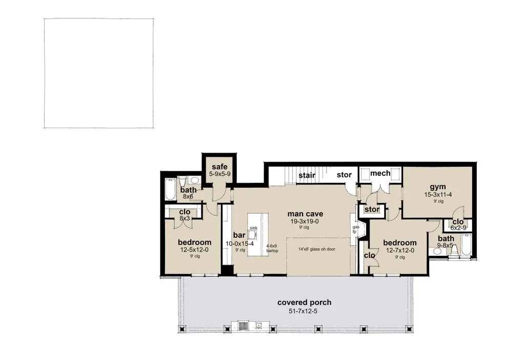 Modern house plan with a walkout basement, lower level plan