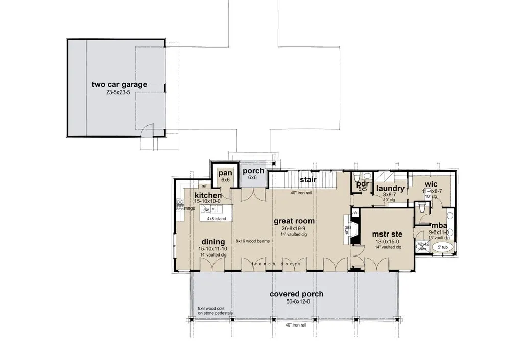 Modern house plan with a walkout basement, main floor plan