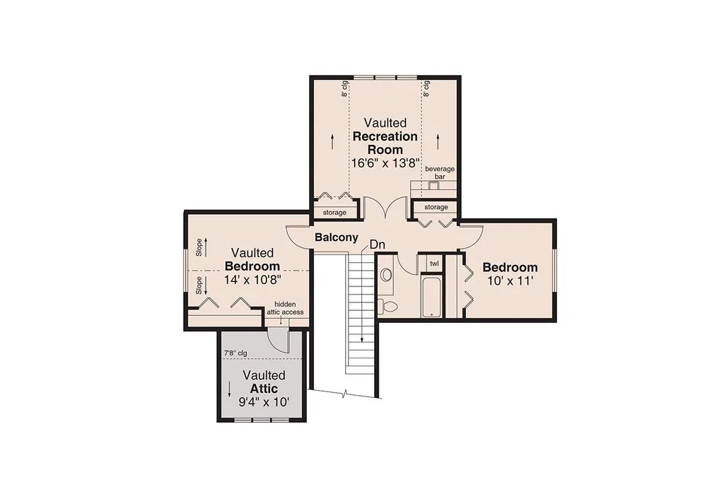 2,477 sq. ft. bungalow house plan with flex room, upper level.