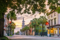 Historical downtown area of  Charleston, South Carolina, USA at twilight.
