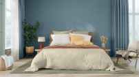 Bedroom with accent wall done in Artifact