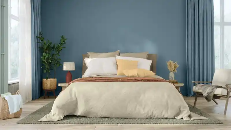 Bedroom with accent wall done in Artifact
